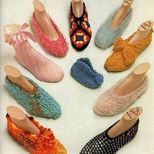 14 Retro Crochet & Knit Slippers and Hat Patterns eBook pdf Instant Digital Download, Mens and Womens Large Sizes