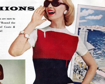 Vintage Damen Top Häkelmuster pdf Sofortiger digitaler Download, Mid-Century Sommer mit kurzen Ärmeln
