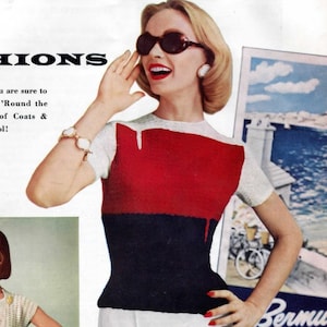 Vintage Women&#39;s Top Crochet Pattern pdf Instant Digital Download, Mid-Century Summer with Short Sleeves