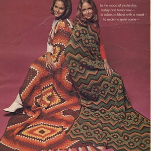 2  Iconic Granny Square Crochet Blanket Patterns, Instant Digital Download pdf, Retro Chevron Afghan Ripple Couch Throw 48x72, 70s Decor