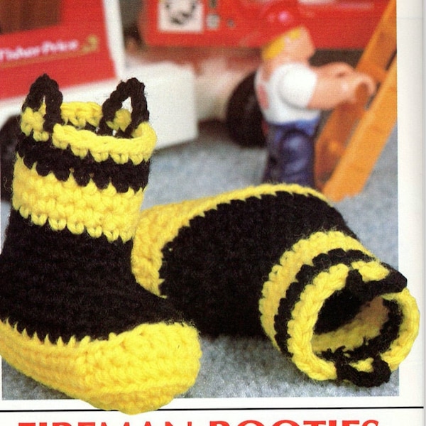 Fireman Baby Booties Crochet Pattern, Instant Digital Download pdf, Firefighter Boots Boy Girl 0 - 3 Months, So Cute and Almost Free!