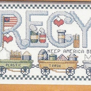 2 Recycle Kitchen Cross-Stitch Sampler Patterns, Vintage 1980s Design, Instant Digital Download, Eco-Friendly!