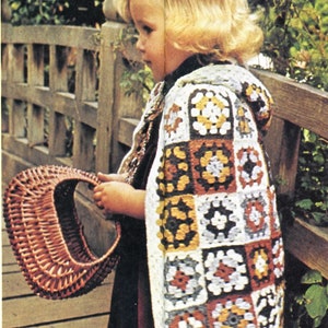 70s Retro Granny Square Hoodie Cape Crochet Pattern,  Instant Digital Download pdf, Fairytale Poncho for  Playtime