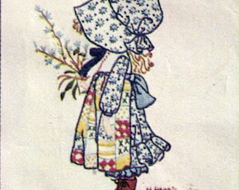 Vintage Hand Embroidery Pattern Classic Prairie Girl 1980, PDF Instant Digital Download, Embroidery Sunbonnet Country Girl 12x15" inches