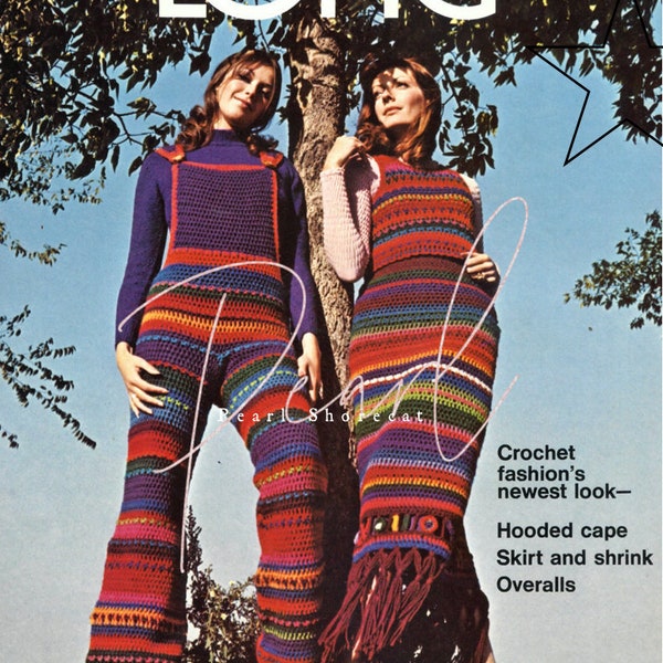 Festival Outfit Bell Bottoms Overalls Long Maxi Skirt & Boho Sweater Vest Crochet Patterns, 70s Retro Jumper, Instant Digital Download pdf
