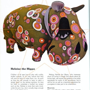 Heloise Hippo Easy Sewing Pattern Stuffed Animal,  Instant Digital Download pdf eBook, Large Plushy 16x30, Vintage Vibes!