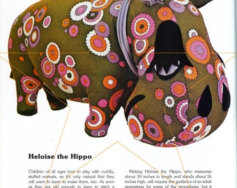 Heloise Hippo Easy Sewing Pattern Stuffed Animal,  Instant Digital Download pdf eBook, Large Plushy 16x30, Vintage Vibes!
