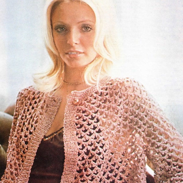 Lace Bolero Jacket Crochet Pattern,  Instant Digital Download pdf, Festival Top Boho Retro Vibe, 32" 34" 36" 38" 40"