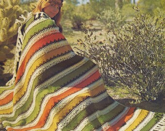 Patrón de manta tejida a crochet con motivos indios, manta tribal del suroeste, descarga digital instantánea en PDF, 46 x 60 cm, estilo bohemio de los años 70.