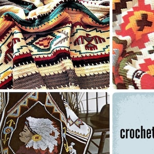 First Nation Crochet Blanket Patterns -  3 Afghan Pattern Special PDF Instant Digital Download, Southwestern Motif Throws Tunisian Stitch