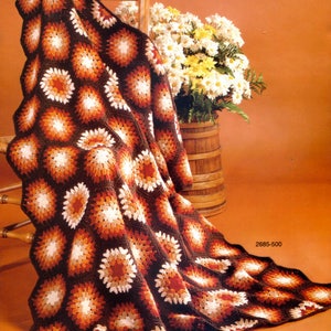 Hexagon Granny Square Crochet Blanket Pattern, Cute Ombre Burst Groovy 1970s Afghan, Instant Digital Download pdf, Retro Couch Throw
