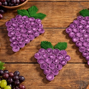 3 misure di tappi per bottiglie con grappoli d'uva degli anni '70, motivi a grappoli d'uva, che atmosfera!