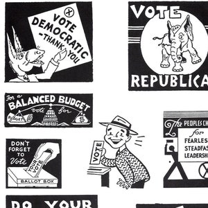 9 Ilustrações de votação vintage Clip Art Download digital instantâneo pdf, anúncios dos anos 1930, 1940 e 1950, adesivos I Voted