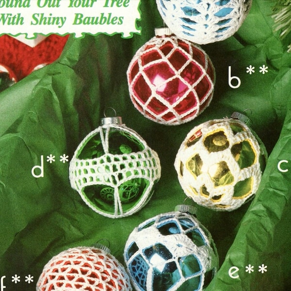 6 Shiny Brite Glass Christmas Ornament Crochet Patterns, Instant Download pdf eBook, Holiday Tree Round Ornament Covers  2 1/2"