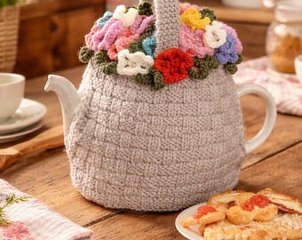 Vintage Knitting Pattern PDF Flower Teapot Cozy, Instant Digital Download, Lovely English Tea Setting