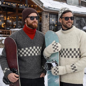 Mens Checkered Sweater Knitting Pattern: Vintage 1960s Pullovers, Hat, and Mittens Set (PDF Download)