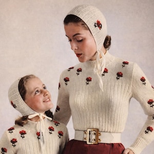 1950s Ski Apres Matching Sweaters & Hat Knitting Patterns PDF, Digital Download for Immediate Use
