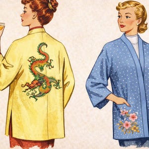 Vintage Dragon Butterfly Rose Embroidery Design Transfer Patterns, Mandarin Dress Robe Included, Instant Digital Download pdf