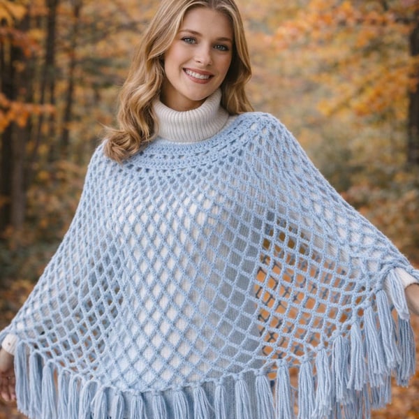Bohemian Vibe 70s Funky Open Weave Poncho Crochet Pattern pdf - Unique DIY Project