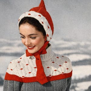 4 vintage truibreipatronen - bijpassende capuchon, wanten en sokken, pdf direct digitale download, ski-aprés