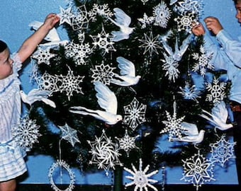 50 handige sneeuwvlokkerstversieringen haakpatroon pdf, klein, medium en groot 2 1/2"-7", retro woondecoratie!