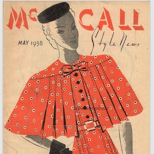 Katalog McCall Style News z maja 1938 r., e-book z informacjami o ulotce, wzory do szycia z lat 30. XX w. Sukienki, eleganckie peleryny i pelerynki oraz Królewna Śnieżka