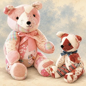 Memory Bear Patchwork Teddy Bear Sewing Patterns, 1980s Stuffed Animal Soft Toys, Instant Digital Download PDF for Immediate Use