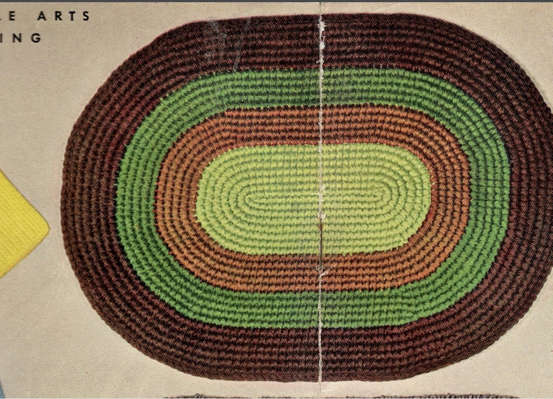 So Easy! Classic Crochet Rag Rug Pattern Vintage Mid Century Modern 50s Instant Digital Download pdf Easy Small or Large Bathroom Hall Decor image 1