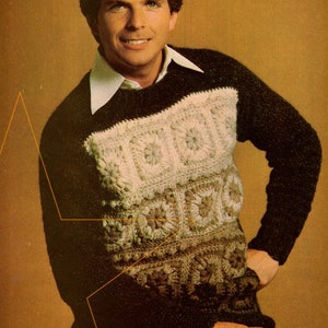 Business Casual Men’s Ombre Granny Squares Sweater Crochet Pattern, Instant Digital Download pdf, 1970s Retro Crewneck Pullover 38 40 42&quot;