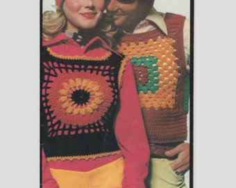 6 truivest oma vierkant gehaakte tanktoppatronen pdf, directe digitale download voor onmiddellijk gebruik!  Retro jaren 70-sfeer, heren en dames