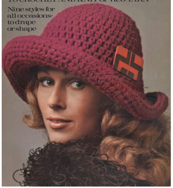 9 Crochet & Knit Hats Patterns eBook, Floppy Sun Bucket Hat Beanie Beret, Vintage 70s, Instant Digital Download pdf for Immediate Use!