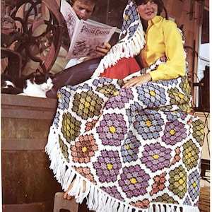 Large Hexagon Crochet Blanket Pattern, Epic 70s Vibe Afghan, Instant Digital Download pdf 52x69 Tunisian Stitch