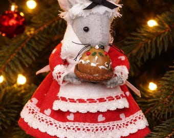 Patron de couture de souris pudding pour des décorations de sapin de Noël vintage PDF, téléchargement numérique instantané, petites souris en feutre faciles à faire soi-même