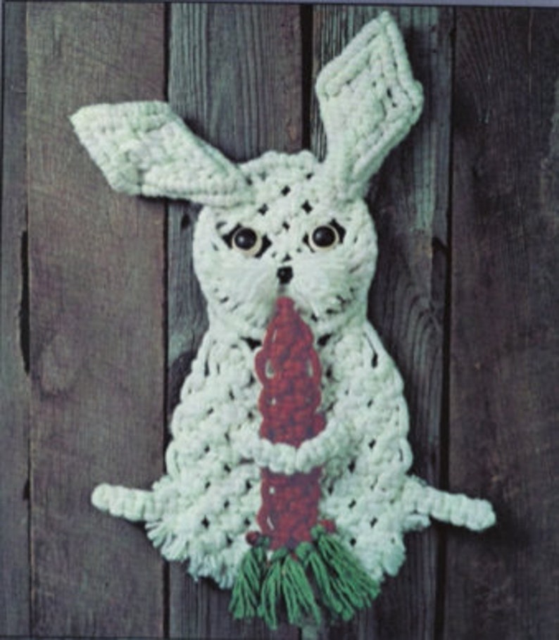 Macrame Rabbit Pattern 8 Large Macramé Wall Hanging Patterns 70s Raccoon Snail Rabbit Monkey ...
