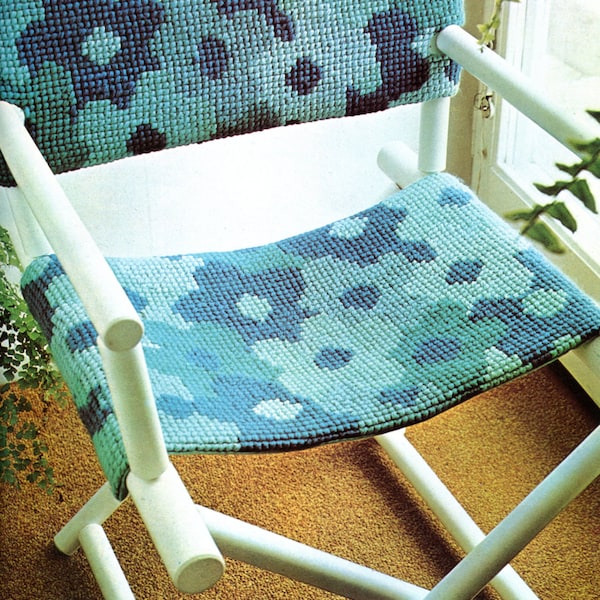 DIY Director's Chair Flower Power Pattern, Needlepoint Slip Cover Tutorial  Instant Digital Download pdf