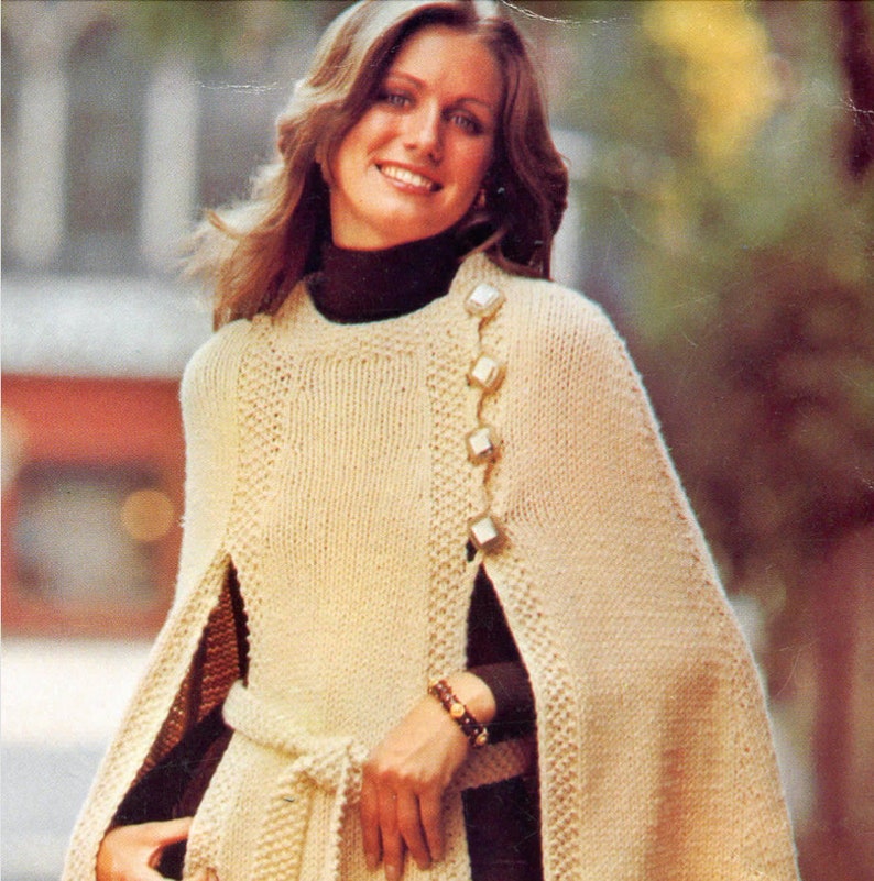 Retro Cape Knitting Pattern, Instant Digital Download pdf, SML Top 6 8 10 12 14 16, Iconic 70s image 9