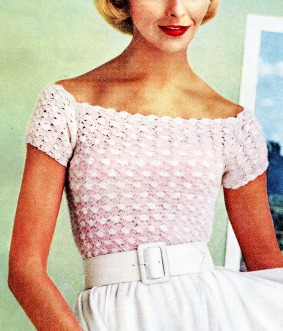 Summer Top Crochet Pattern PDF Sizes 10 12 14 16 18 20, Bust 31"- 42" Instant Digital Download eBook, Mid Century