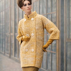 60s Chunky Knit Coat Pattern, Instant Download pdf, Double-Breasted and Winter Warm!