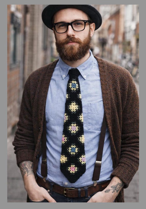 Men's Granny Square Necktie Pattern Vintage 1970s Motif, Instant Digital Download pdf, Business Casual & Groovy Grandpa