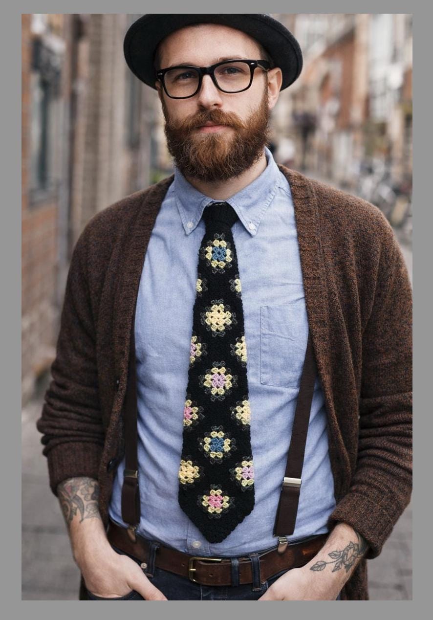 36 Hippie Crochet Patterns for Boho Outfits, Bags, Home Décor, and Gifts 33 Men's Granny Square Necktie Pattern Vintage 1970s Motif