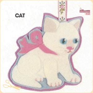 Retro Cat Felt Christmas Ornament pattern with Pink Ribbon Instant Digital Download pdf Pattern Prints to Size
