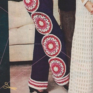 70s Bell Bottoms Crochet Pants Pattern with Matching Crochet Halter Top Pattern pdf Instant Digital Download, Giant Granny Medallions!