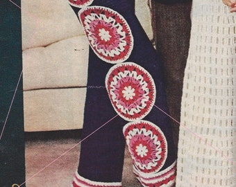 70s Bell Bottoms Crochet Pants Pattern with Matching Crochet Halter Top Pattern pdf Instant Digital Download, Giant Granny Medallions!