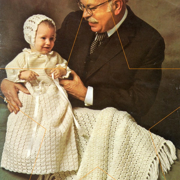 Crochet Christening Set Baby Pattern Blanket Gown Bonnet Cap Instant Digital Download pdf 3 Ply Fingering Yarn Baptism Dress Baptism Gown