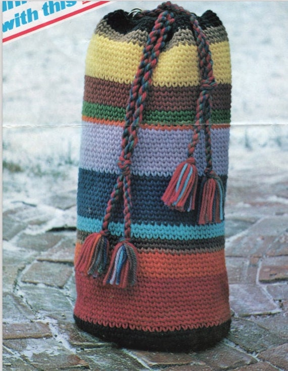 Colorful Crochet Bag Pattern Reusable Recycle Eco Market Duffel Instant Digital Download pdf Beginner Overnight Backpack 22x10