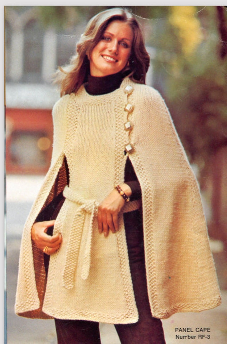 Retro Cape Knitting Pattern, Instant Digital Download pdf, SML Top 6 8 10 12 14 16, Iconic 70s image 1
