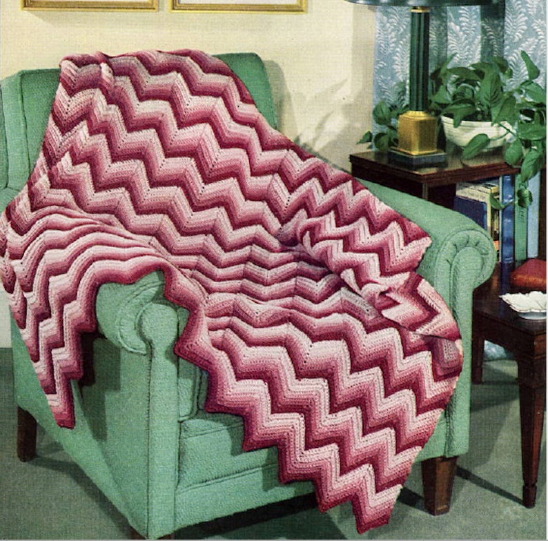 Chevron Perfection Easy Crochet Blanket Pattern, Ripple Afghan, Instant Digital Download pdf, Beginner 52x75 Gorgeous MCM Vibes image 2