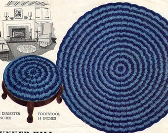 Classic 40s Era Round Rag Rug, Instant Digital Download pdf, Retro Bathroom or Kitchen Decor