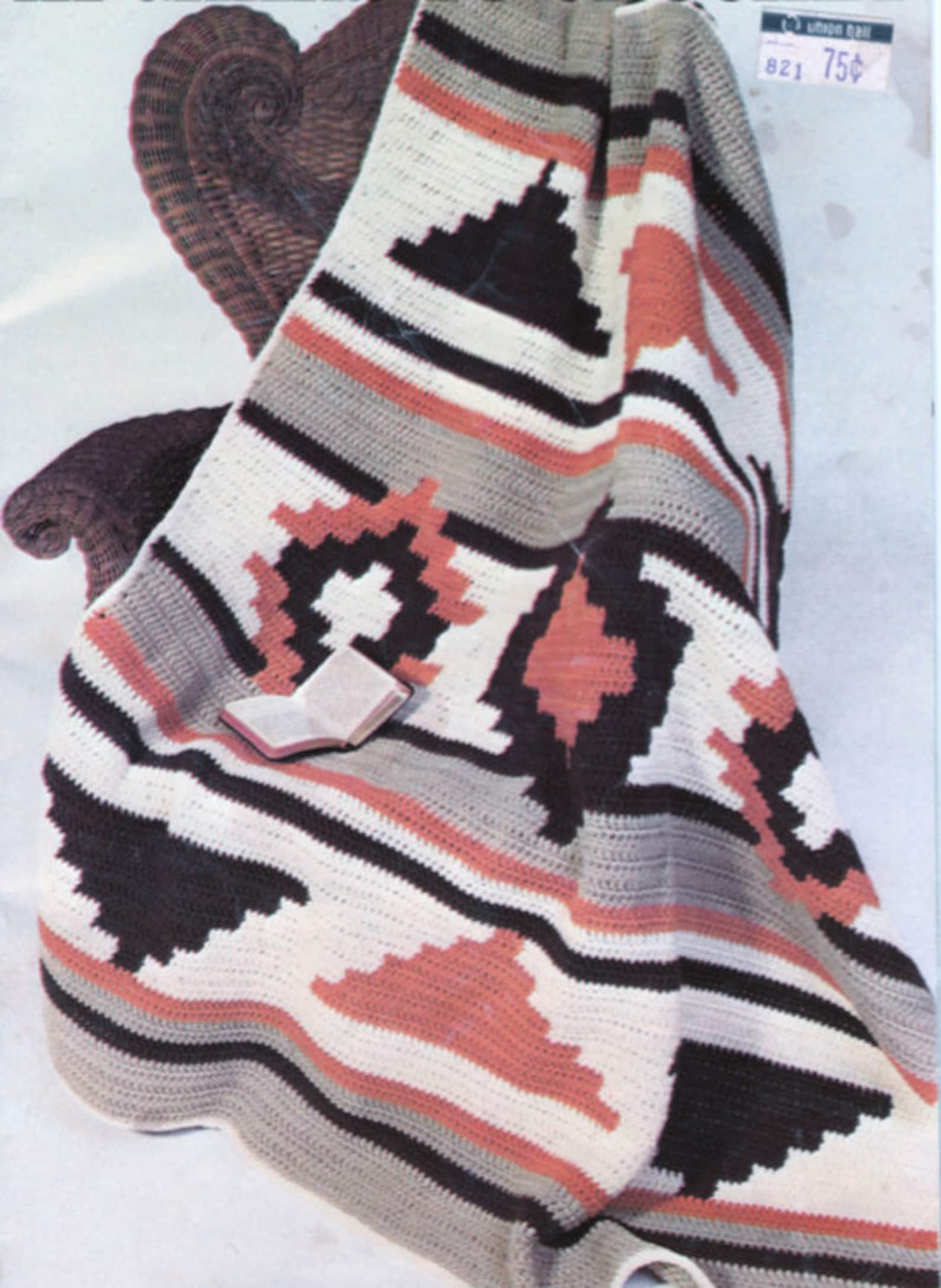 2 Southwest Style Crochet Afghan Pattern Hiawatha Blanket Etsy UK