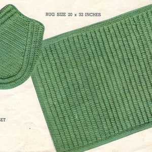Easy Bathroom Rag Rug  &Toilet Seat Cover Crochet Patterns 2x3, Vintage Retro Emerald Green Instant Digital Download pdf